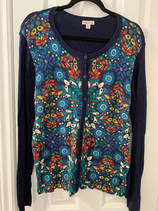 Merona Sweaters - Merona Navy Floral Mosaic Cardigan with Multicolor Print